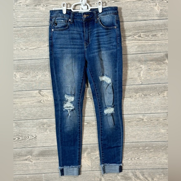 KanCan size 7/27, cuffed, ankle, skinny, distressed, high-rise denim - Picture 3 of 9